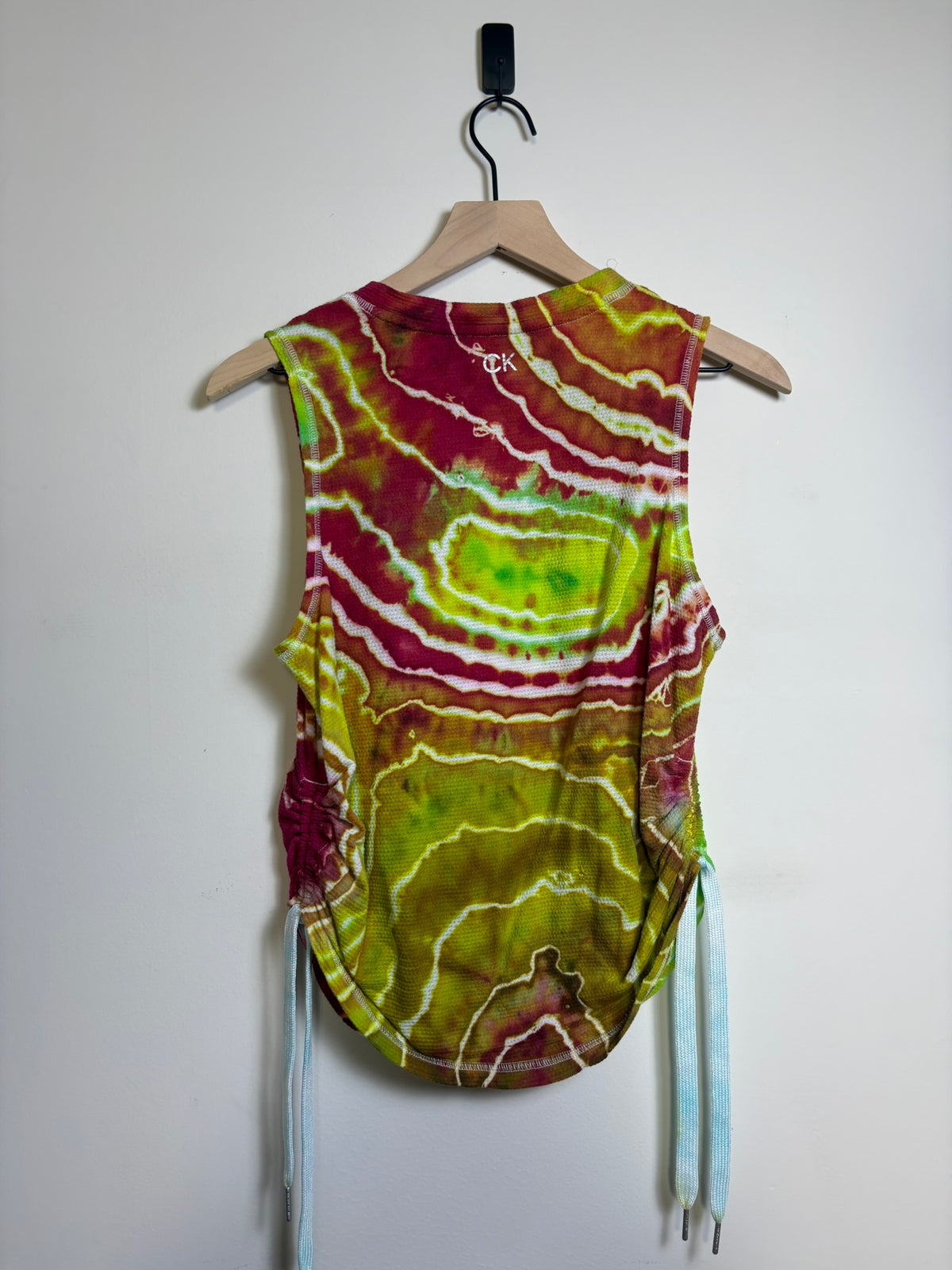 Upcycled Calvin Klein Performance Women’s Medium Tank Top – Electric Lime Tie-Dye