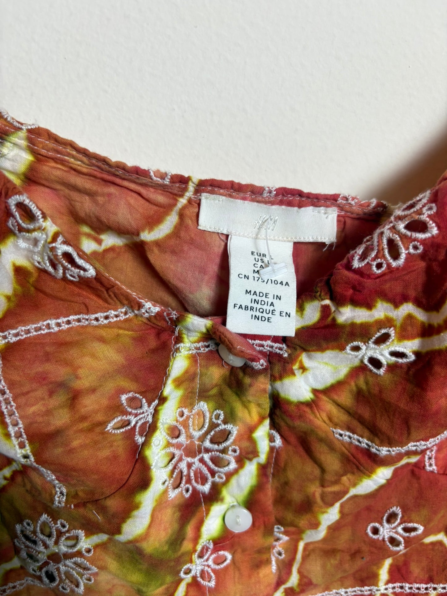 Upcycled Women’s Large Cropped Embroidered Shirt – Earthy Orange Geode Tie-Dye