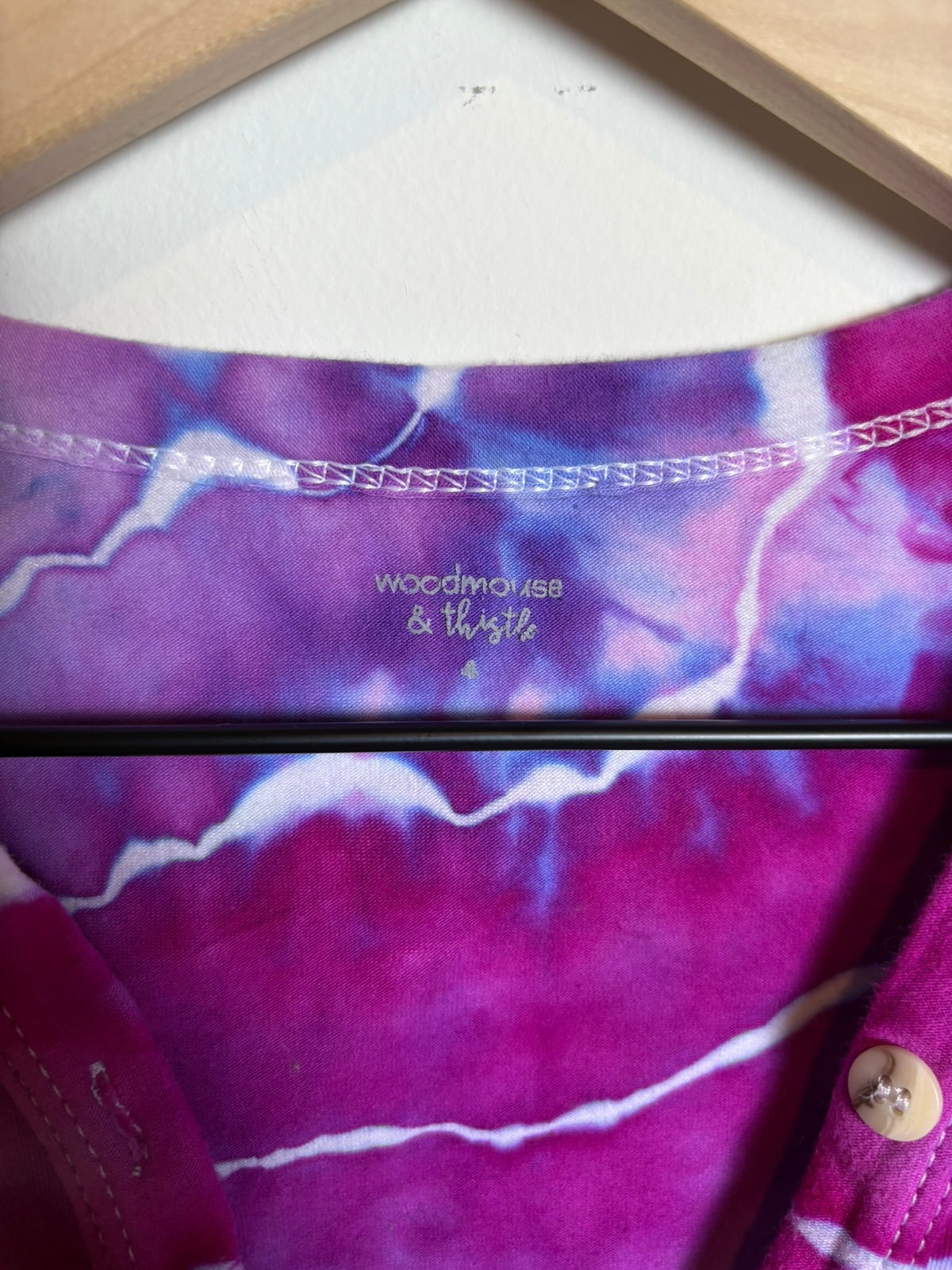 Upcycled Woodmouse & Thistle Kids Size 4 Long Sleeve Button-Up – Pink & Purple Geode Tie-Dye