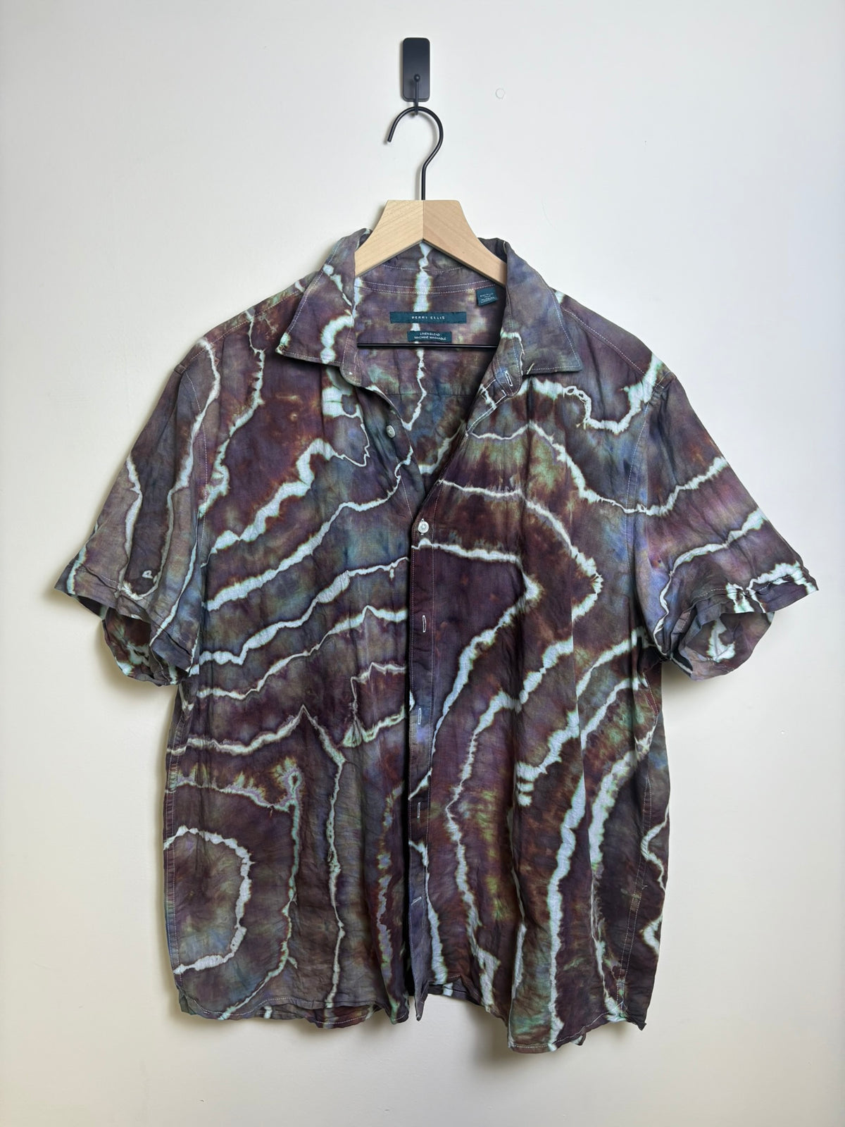 Unique Upcycled Perry Ellis XL Button-Up Shirt – Tie-Dyed Linen Blend