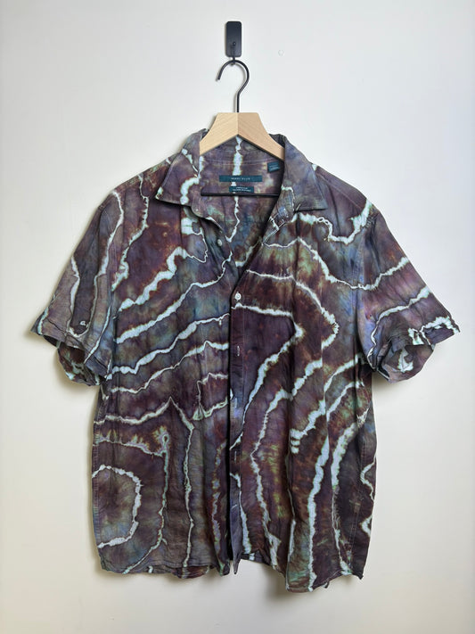 Unique Upcycled Perry Ellis XL Button-Up Shirt – Tie-Dyed Linen Blend