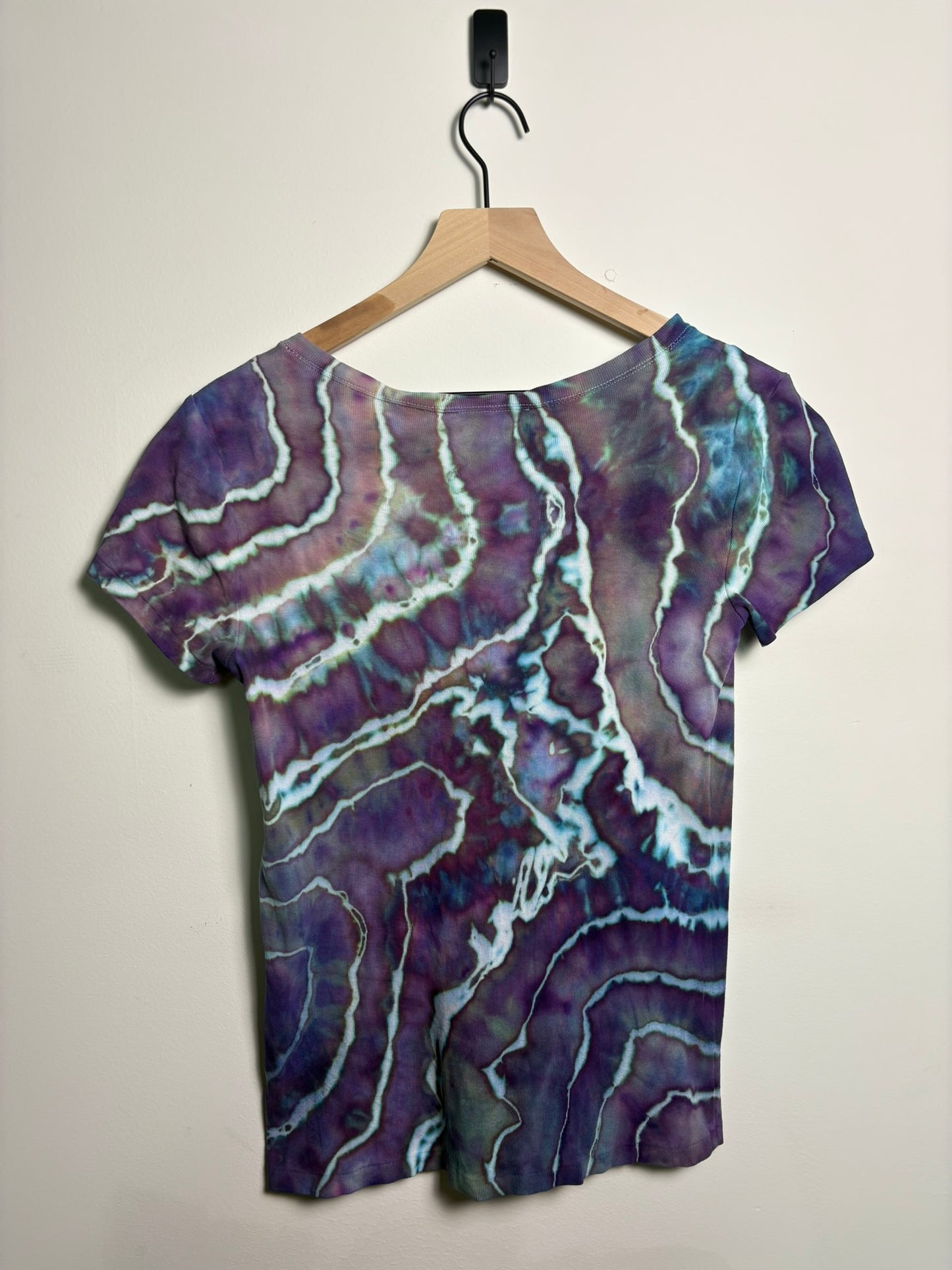 Upcycled Ralph Lauren Women’s Medium Shirt – Geode-Inspired Purple Tie-Dye