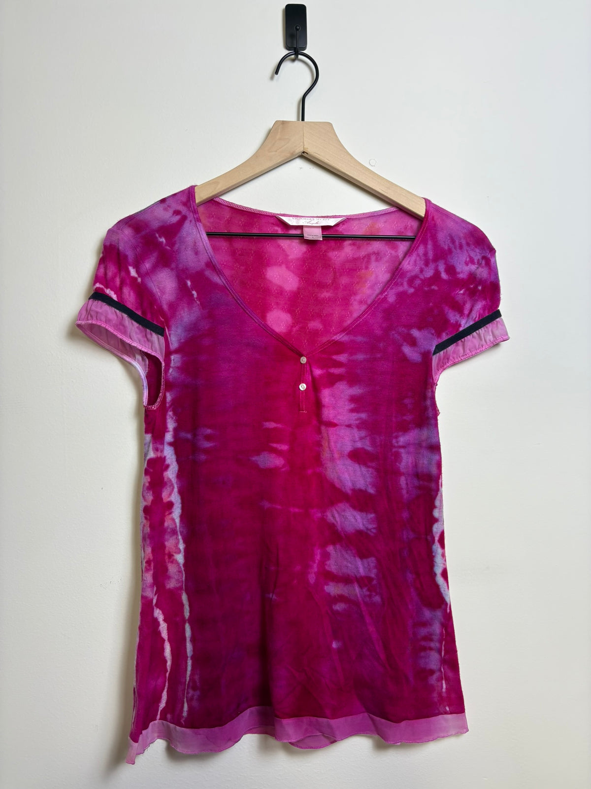 Upcycled Victoria’s Secret Angel Women’s Large Shirt – Pink & Purple Tie-Dye