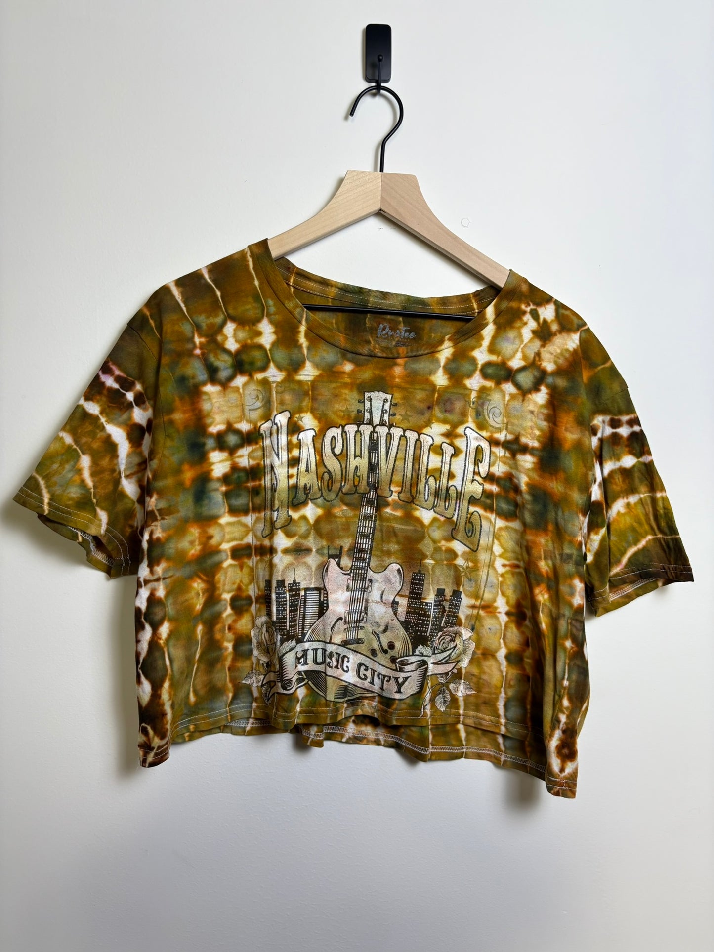 Upcycled Nashville "Music City" Women’s Large Crop Top – Earthy Tie-Dye