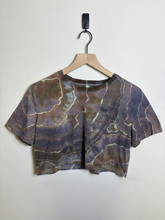 Upcycled Women’s Small Crop Top – Earthy Geode Tie-Dye