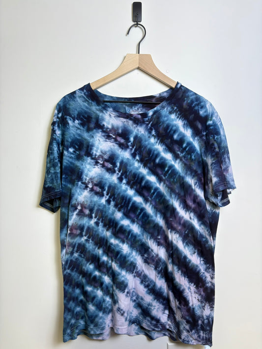 Upcycled Brooks Brothers Men’s Large T-Shirt – Blue & Purple Tie-Dye