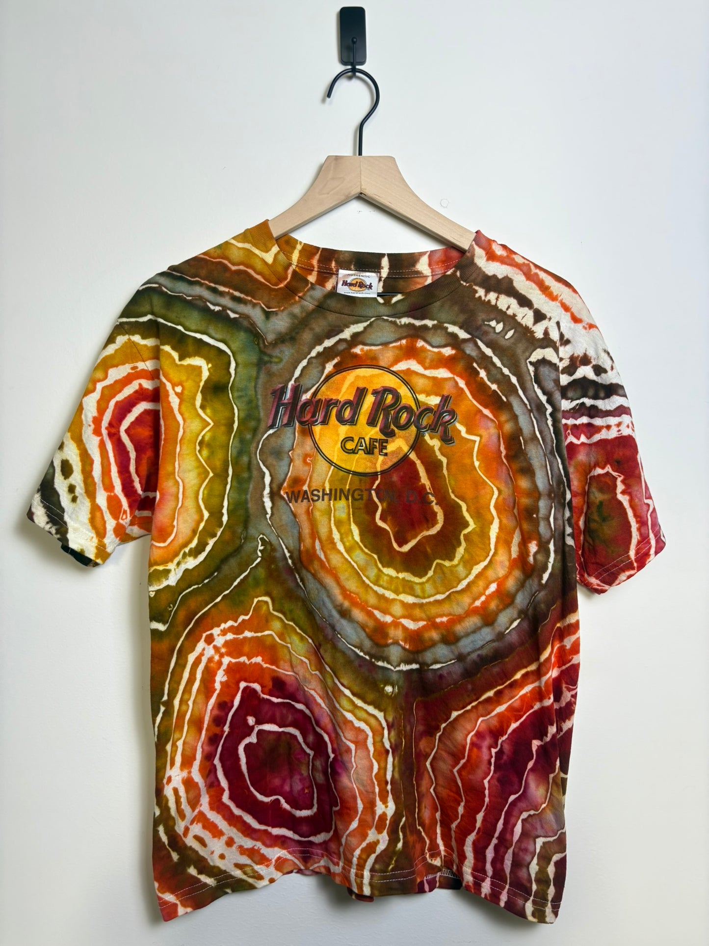 Upcycled Hard Rock Cafe Washington D.C. Large T-Shirt – Earthy Orange & Red Tie-Dye