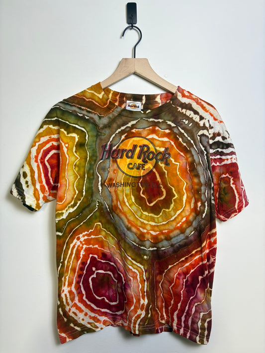 Upcycled Hard Rock Cafe Washington D.C. Large T-Shirt – Earthy Orange & Red Tie-Dye