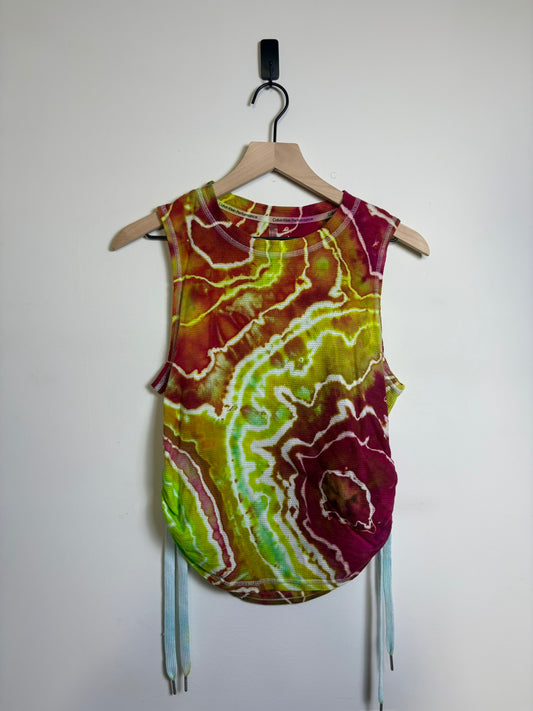 Upcycled Calvin Klein Performance Women’s Medium Tank Top – Electric Lime Tie-Dye