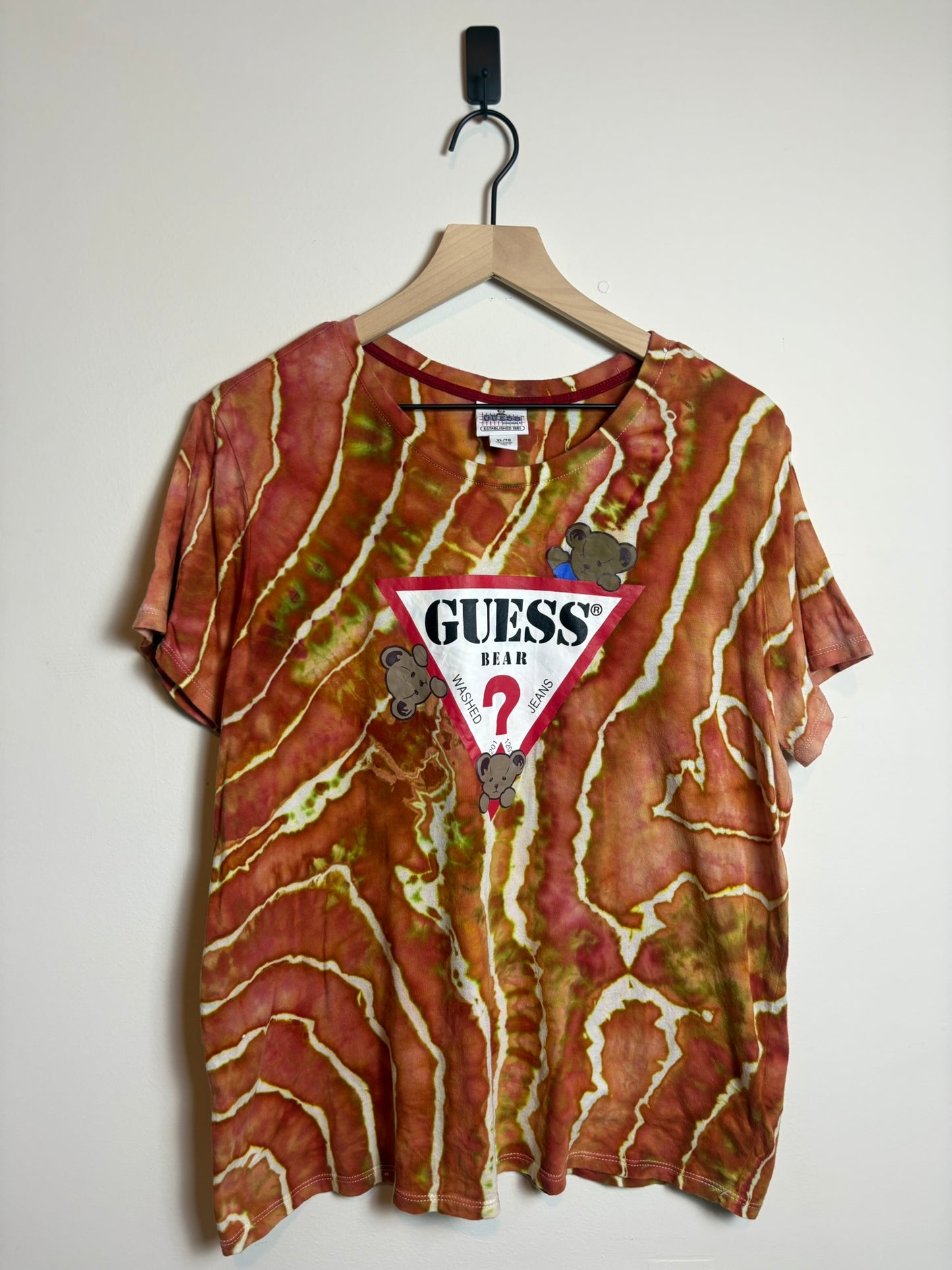 Upcycled GUESS XL T-Shirt – Earthy Geode Tie-Dye in Reddish Orange