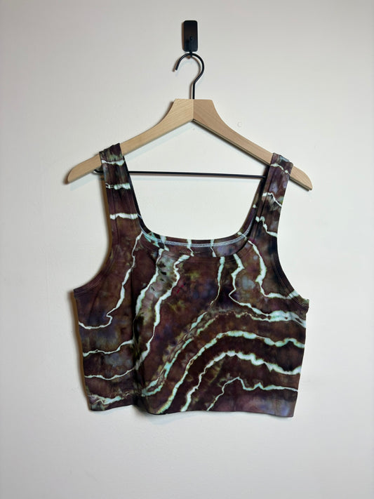 Upcycled Banana Republic Women’s Large Cropped Tank Top – Brown Geode Tie-Dye