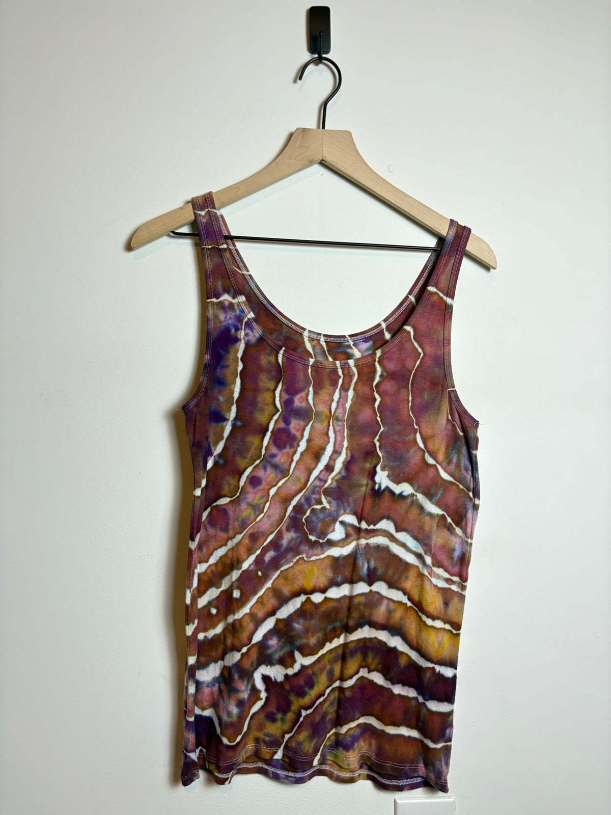 Upcycled Merona Women’s XXL Tank Top – Burnt Orange & Purple Geode Tie-Dye
