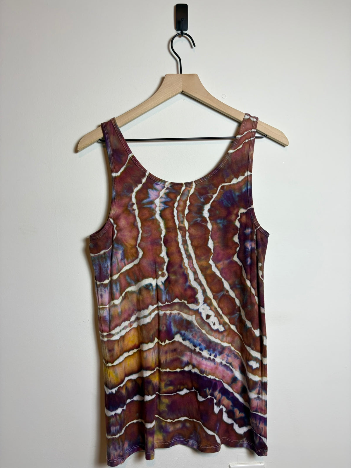 Upcycled Merona Women’s XXL Tank Top – Burnt Orange & Purple Geode Tie-Dye