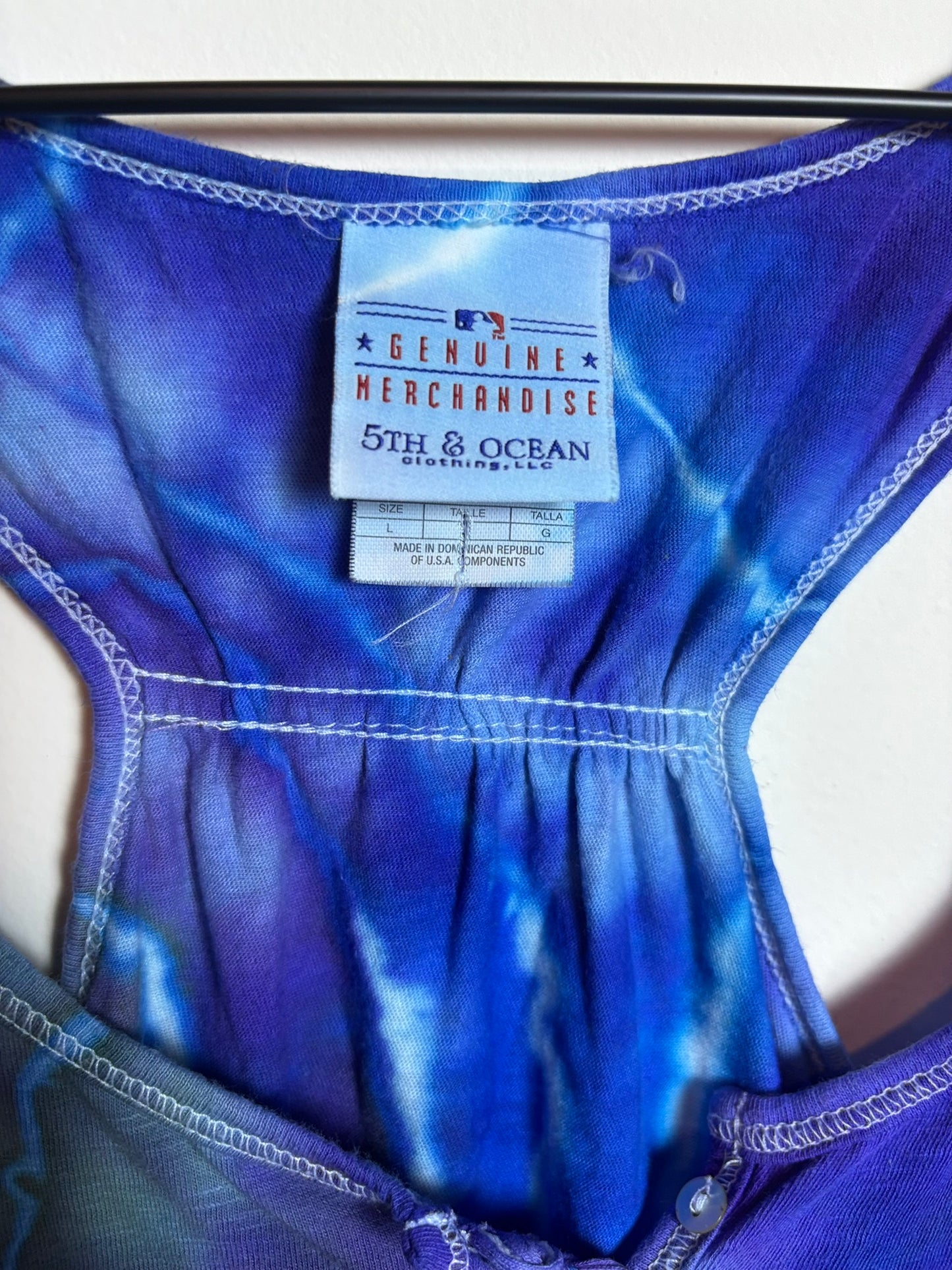 Upcycled New York Yankees Women’s Large Tank Top – Ocean-Toned Geode Tie-Dye