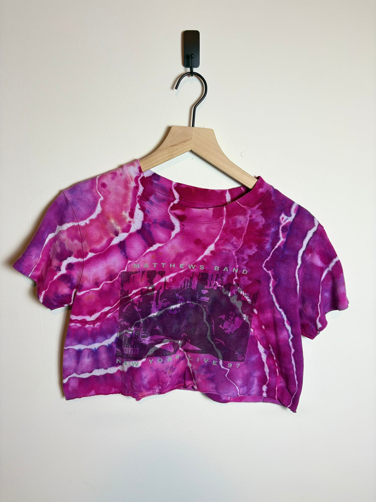 Upcycled Matthews Band Cropped Small T-Shirt – Pink & Purple Geode Tie-Dye