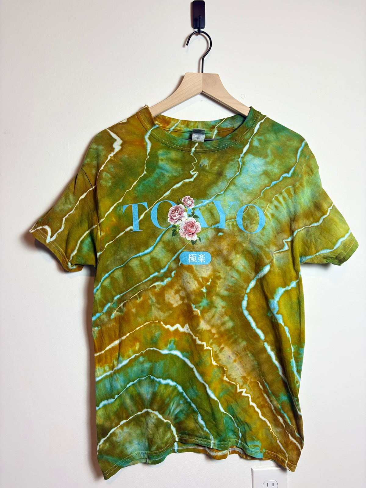 Upcycled Tokyo Medium Graphic Tee – Yellow & Green Geode-Inspired Tie-Dye