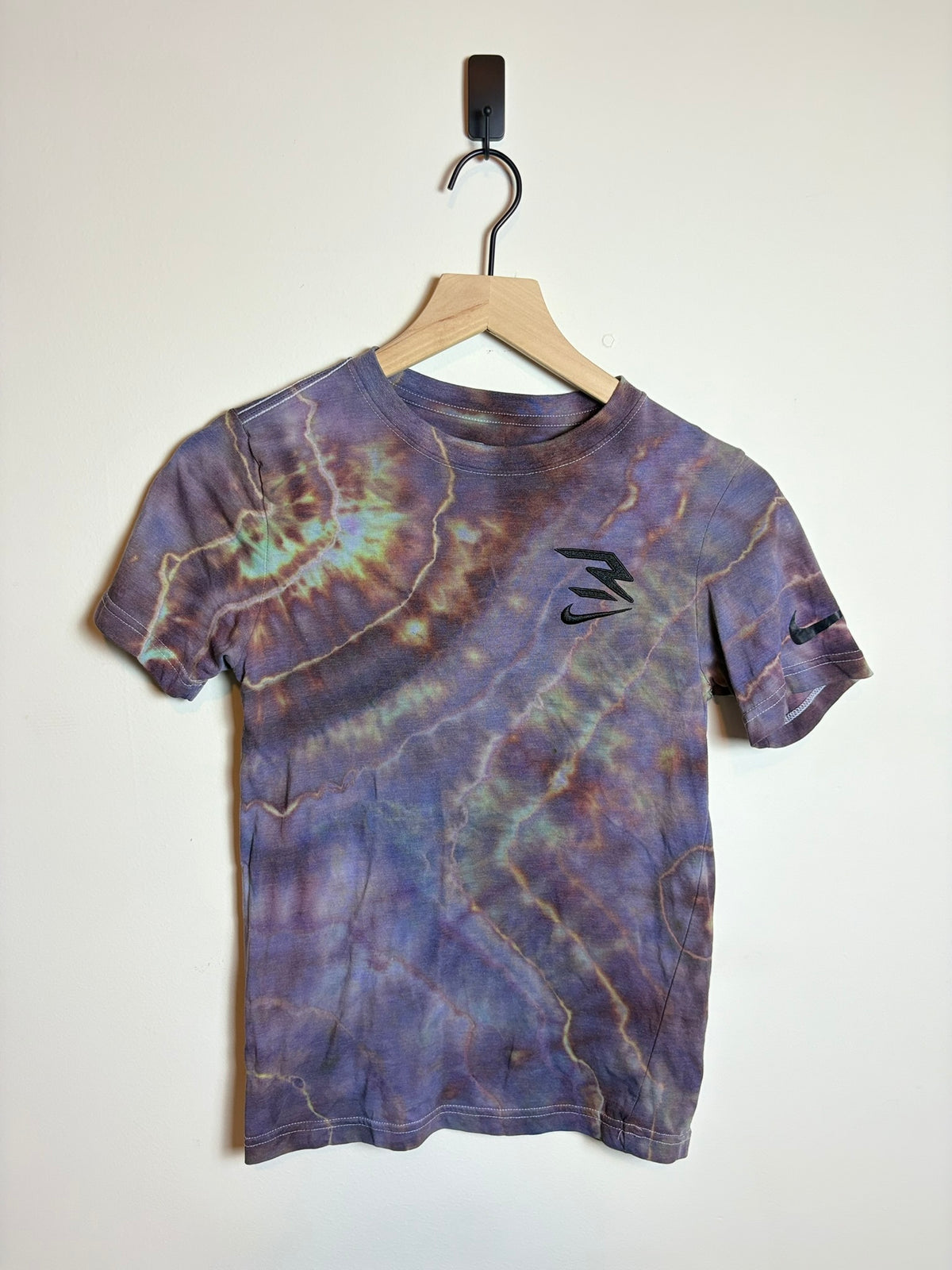 Upcycled Nike 3 Brand Kids Medium T-Shirt – Earthy Purple Geode Tie-Dye