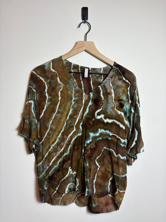 pcycled GF Collection V-Neck Small Shirt – Earthy Geode Tie-Dye