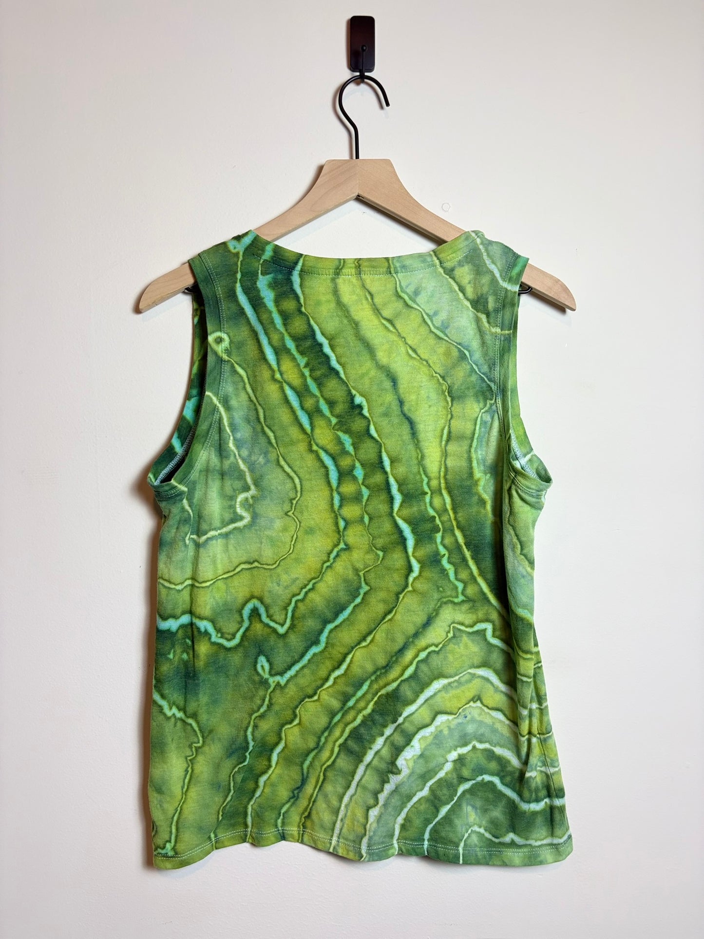 Upcycled J.Crew Sleeveless V-Neck Medium Top – Earthy Green Geode Tie-Dye