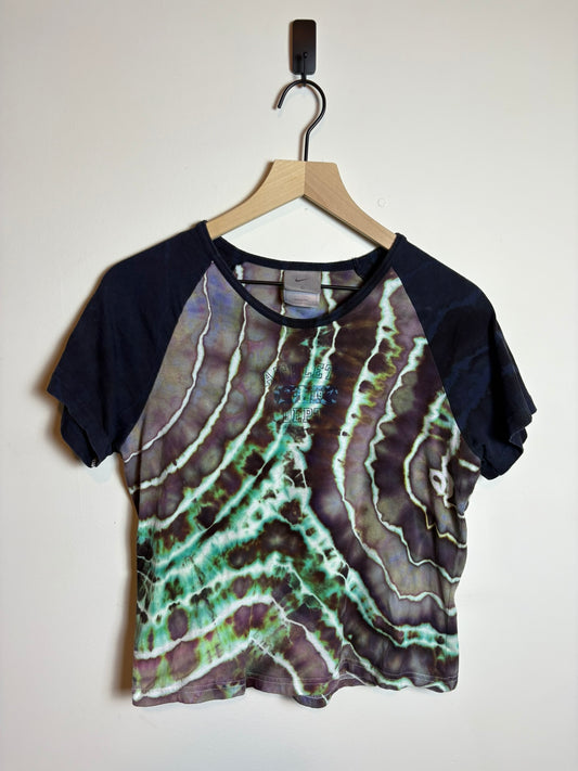 Upcycled Nike Women’s Large Baseball Tee – Brown & Green Geode Tie-Dye