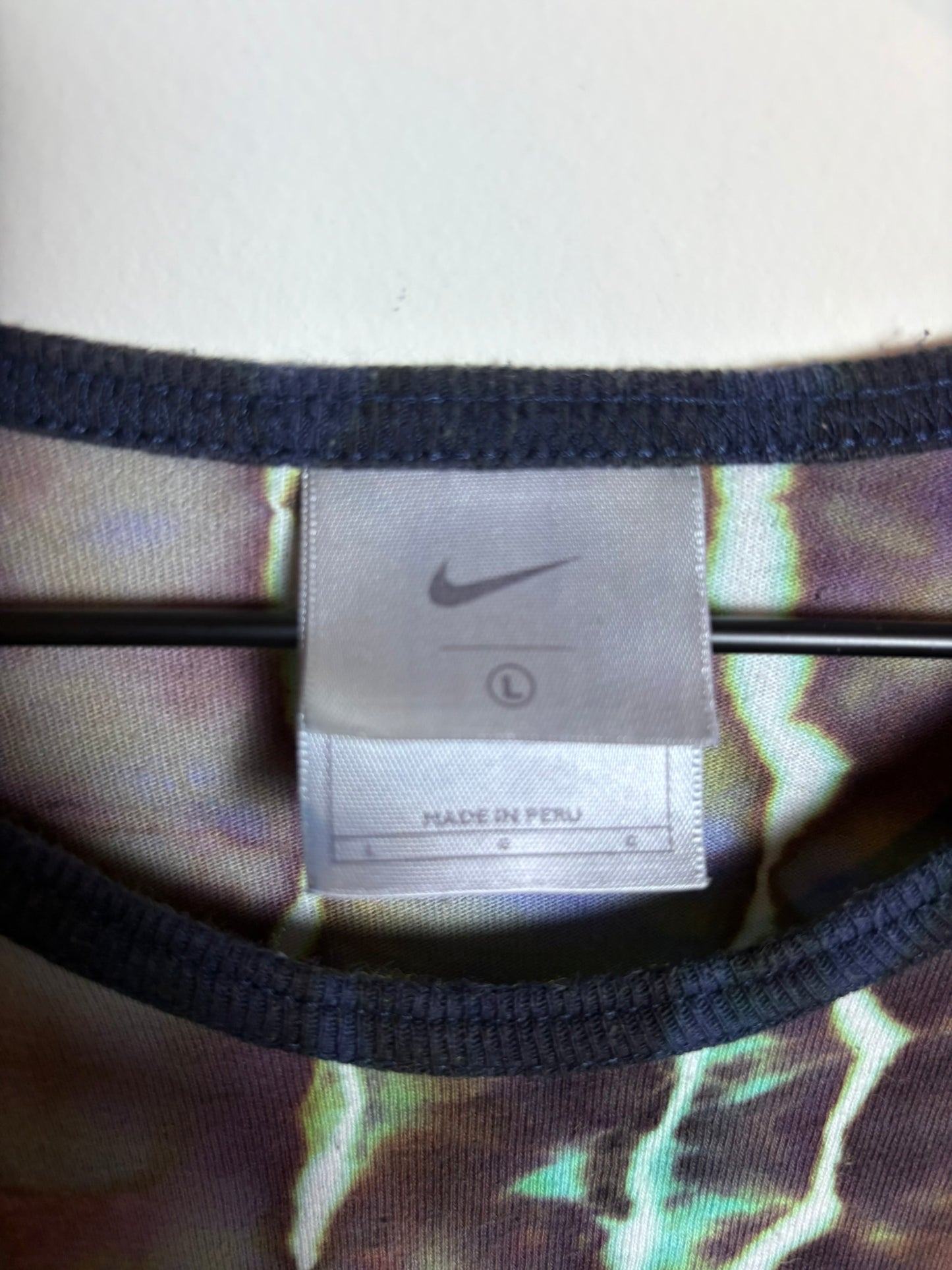 Upcycled Nike Women’s Large Baseball Tee – Brown & Green Geode Tie-Dye
