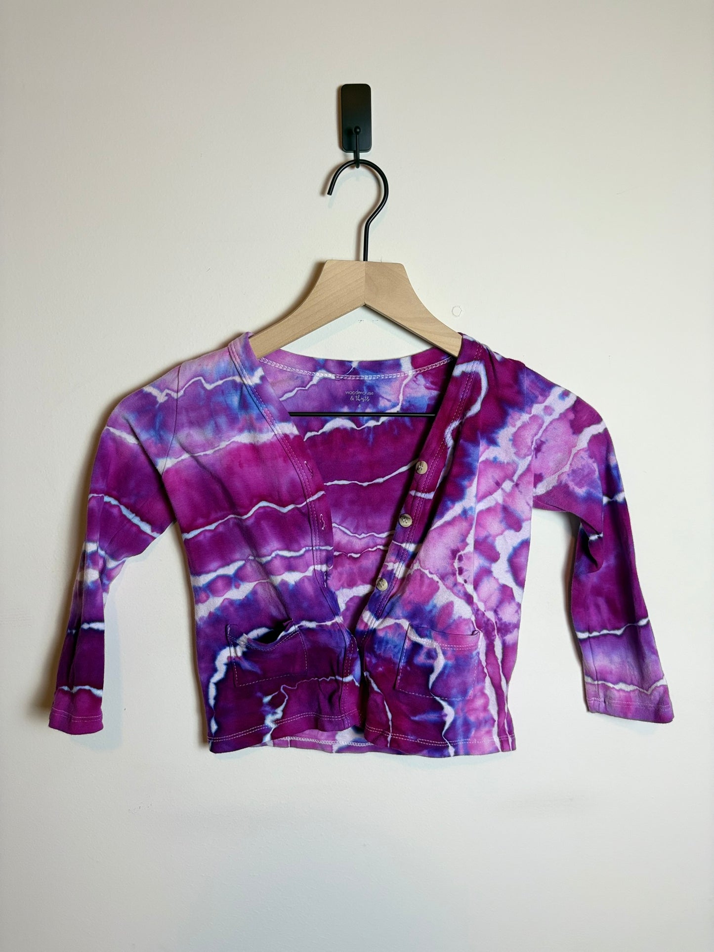 Upcycled Woodmouse & Thistle Kids Size 4 Long Sleeve Button-Up – Pink & Purple Geode Tie-Dye