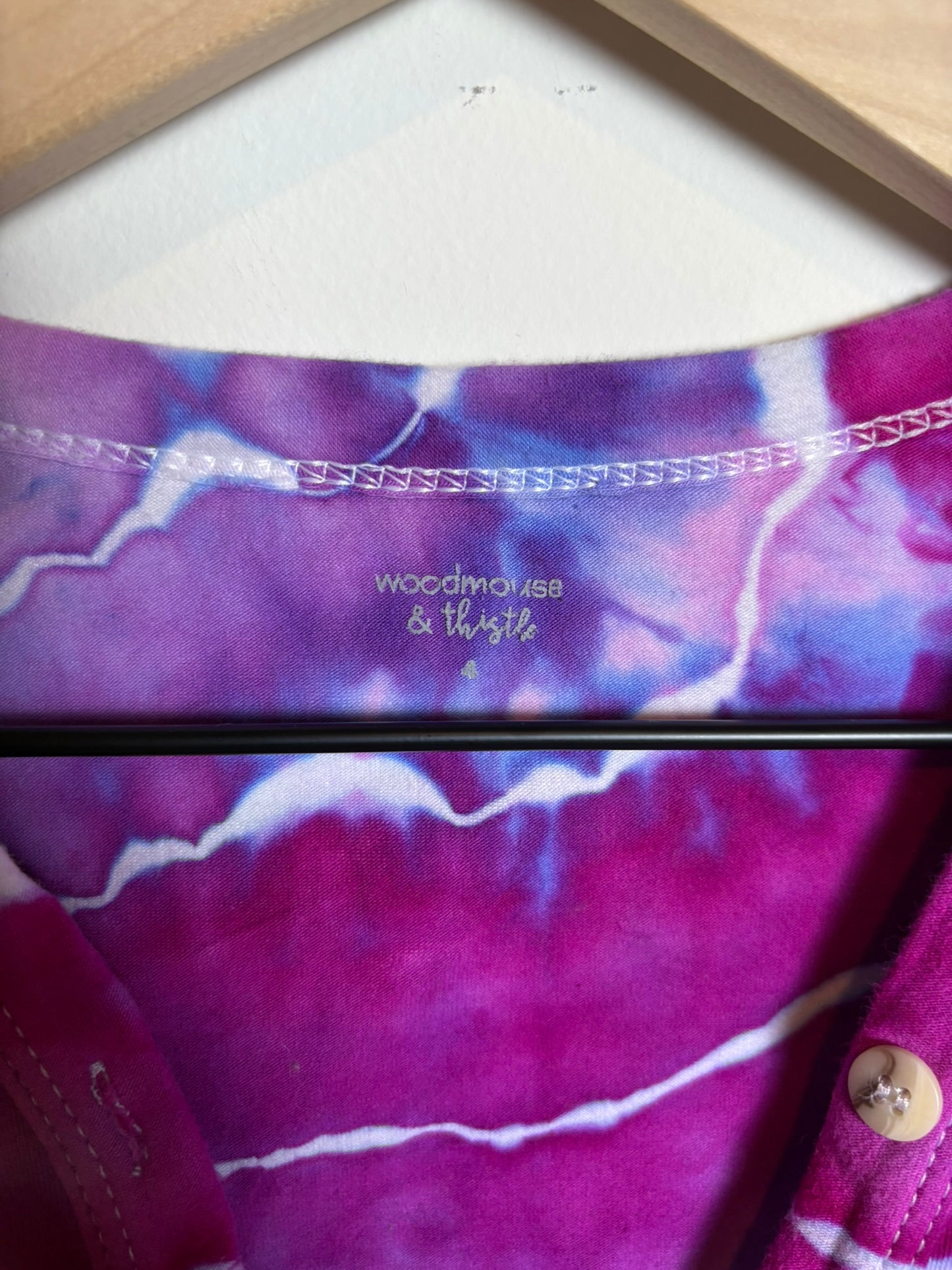 Upcycled Woodmouse & Thistle Kids Size 4 Long Sleeve Button-Up – Pink & Purple Geode Tie-Dye