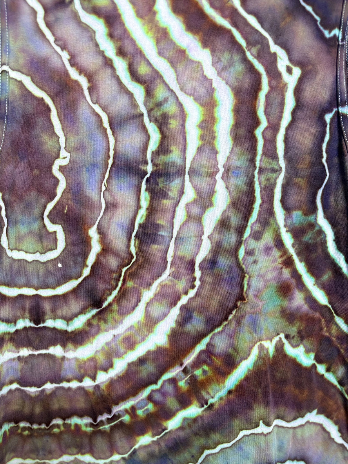 Upcycled Women’s Medium Sleeveless T-Shirt – Brown & Purple Geode Tie-Dye